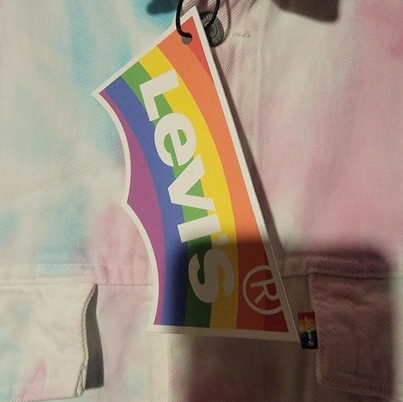 Levi's Pride Tie Dye USE YOUR VOICE Denim LGBTQ Trucker Jacket Men's Size XL - Picture 5 of 7